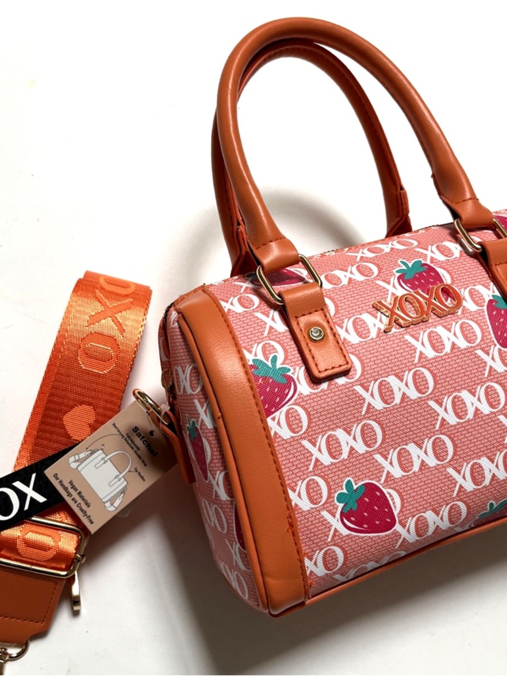 XOXO Strawberry Print Satchel Handbag in Orange